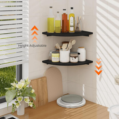 Homode Corner Wall Shelf, 12 in Wide Rounded Corner Shelf Floating, Set of 2 Wooden Hanging Corner Shelves with Wire Hole for Bathroom Living Room Office, White