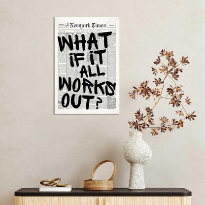 Retro Black And White Newspaper Poster What If It All Works Out Canvas Wall Art Positive Affirming Quote Minimalist Prints Painting For Home Bedroom Dorm Wall Decor 12x16in Unframed