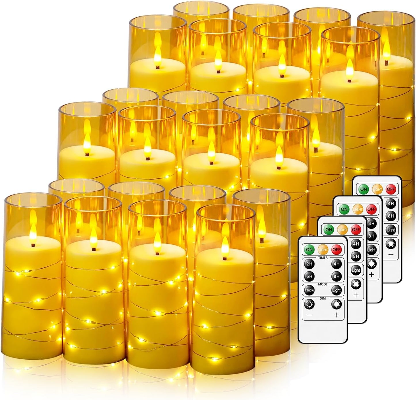 Nimiko Flickering Flameless LED Candles, 9 Pcs with Embedded Star String, Acrylic LED Pillar Candles with Remote, Suitable for Home Decoration (White)