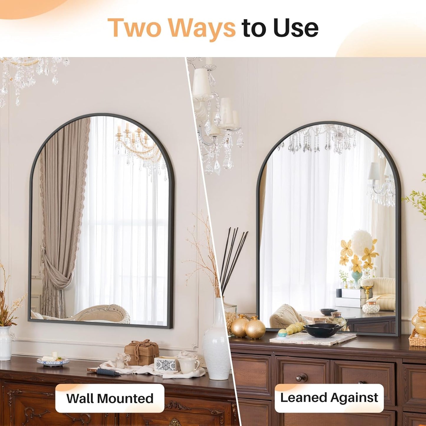 Bathroom Mirror for Wall, 24 Inch Round Mirror, Matte Black Metal Framed Circle Vanity Mirror for Bathroom Bedroom Living Room Entryway, Anti-Rust, Tempered Glass, Hanging or Leaning