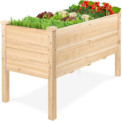 Best Choice Products 72x24x30in Raised Garden Bed, Elevated Wood Planter Box Stand for Backyard, Patio, Balcony w/Divider Panel, 6 Legs, 300lb Capacity - Natural