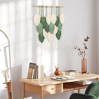 Weldomcor Large Macrame Wall Hanging Boho Home Decor, Handmade Bohemian Woven Leaves Macrame Tapestry Modern Aesthetic Chic Wall Art Decorations for Bedroom Living Room Nursery Office 39" W x 29.5" L