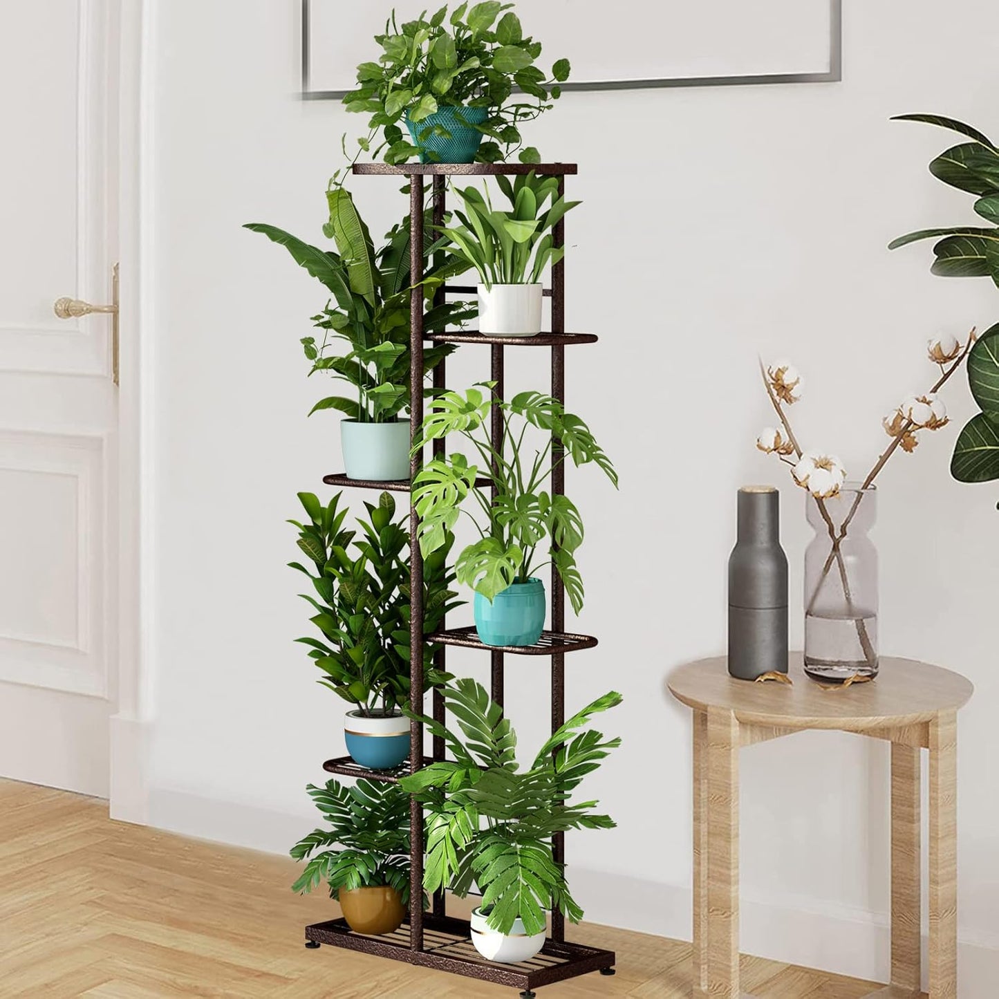 LINZINAR Plant Stand Indoor Outdoor Corner 4 Tier Metal Plant Shelf Patio Plant Rack for Garden Corner Balcony Living Room