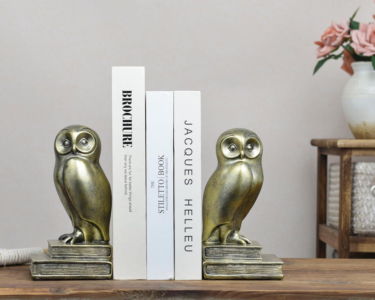 Book Ends for Shelves, Owl Decorative Bookends Bronze Bird Book Stopper Unique Kids Book Holders with Anti-Slip Base Luxurious Bookends for Kids Rooms Office Home Decor(Bronze)
