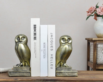 Book Ends for Shelves, Owl Decorative Bookends Bronze Bird Book Stopper Unique Kids Book Holders with Anti-Slip Base Luxurious Bookends for Kids Rooms Office Home Decor(Bronze)