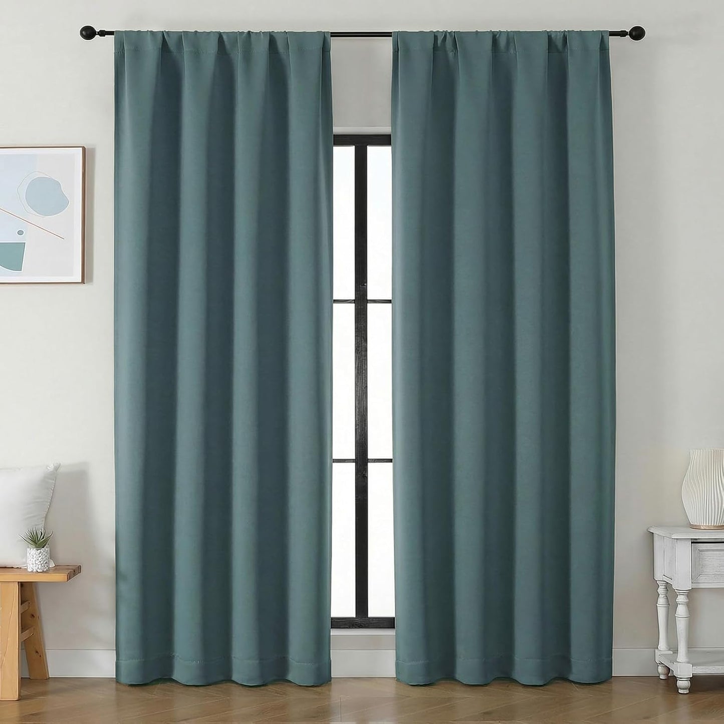 Simplebrand Ava Sage Green Blackout Curtains for Bedroom 63 Inch Length 2 Panels Set, Solid Thermal Insulated Energy Saving Rod Pocket Window Treatment Curtains Blackout Drapes, W40 x L63 Inch, Sage - Colors B