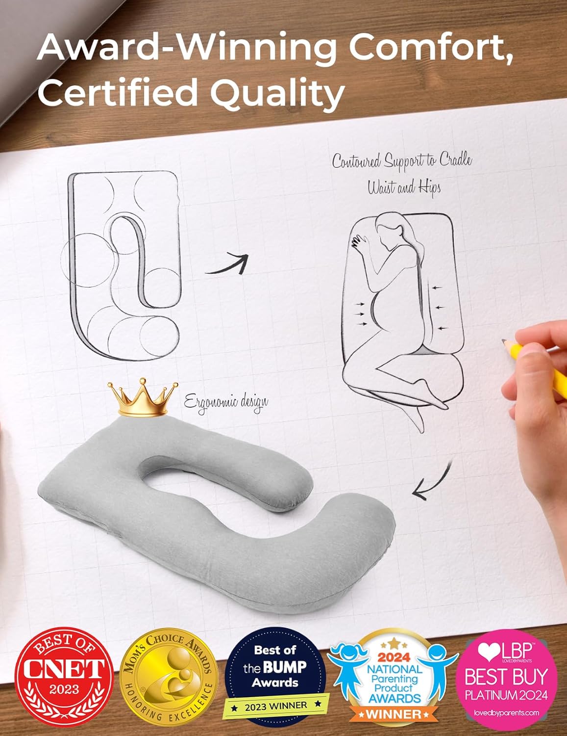 Momcozy Pregnancy Pillows for Sleeping, U Shaped Full Body Maternity Pillow with Removable Cover - Support for Back, Legs, Belly, HIPS for Pregnant Women, 57 Inch Pregnancy Pillow for Women, Grey