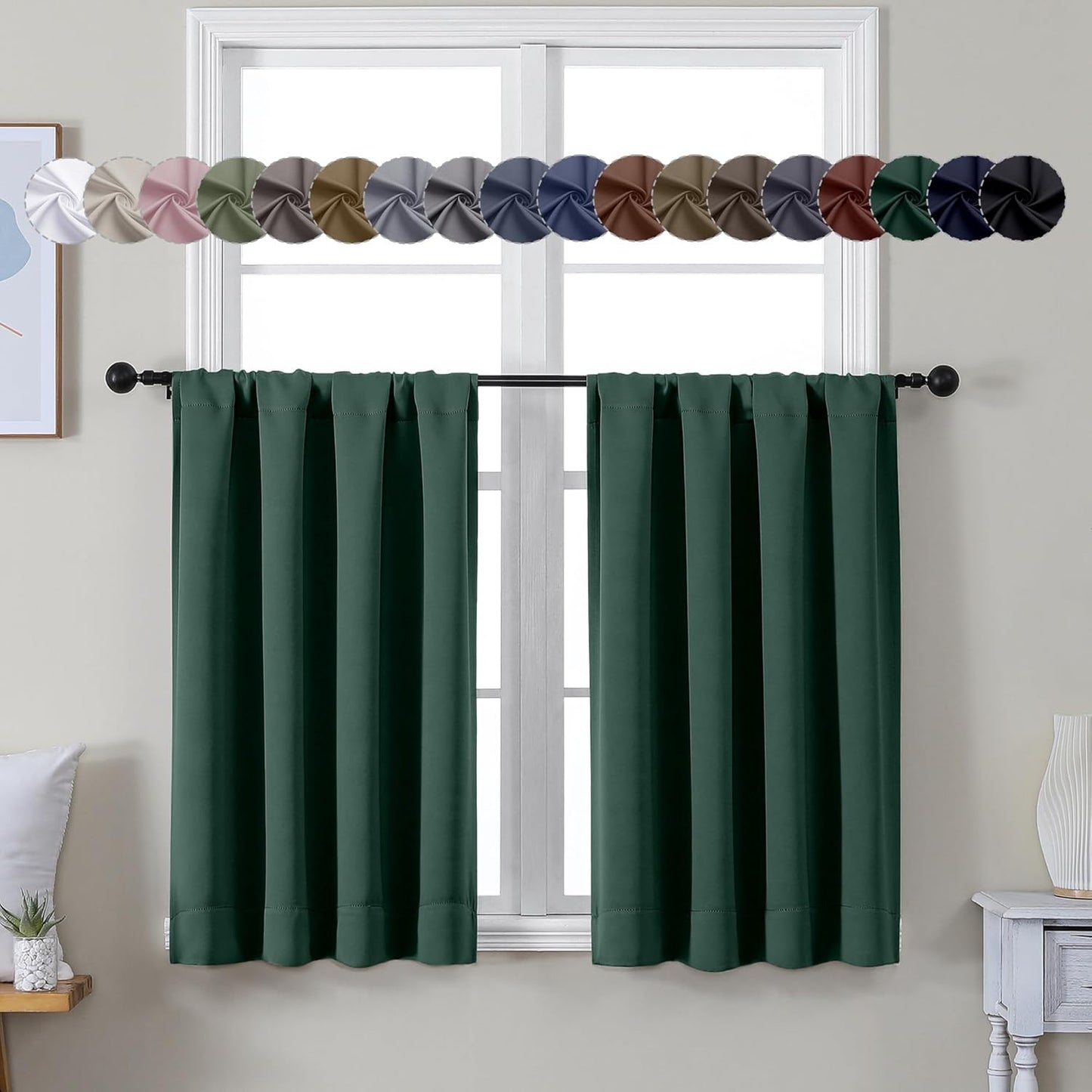 Simplebrand Ava Sage Green Blackout Curtains for Bedroom 63 Inch Length 2 Panels Set, Solid Thermal Insulated Energy Saving Rod Pocket Window Treatment Curtains Blackout Drapes, W40 x L63 Inch, Sage - Colors B
