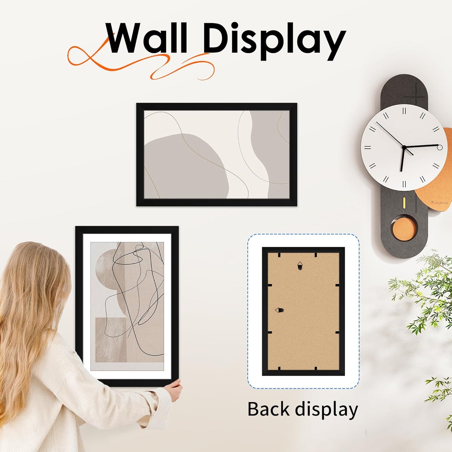 FIXSMITH 8x10 Picture Frame Set of 2, Photo Frame with HD Plexiglass, Display Pictures 5x7 with Mat or 8x10 Without Mat Multi Picture Frames Collage for Tabletop or Wall Display, Black
