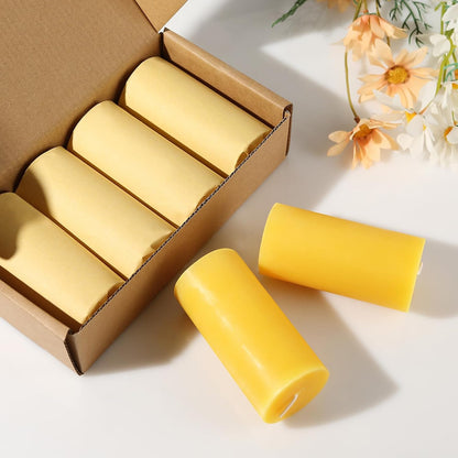 6 Pack Natural Beeswax Pillar Candles,100% Pure Beeswax Candles-210 Hours Long Burning,Organic Bees Wax Candles for Home,Emergency,Prayer,Parties,Unscented Dripless Smokeless Beeswax Candle Bulk 2x4in