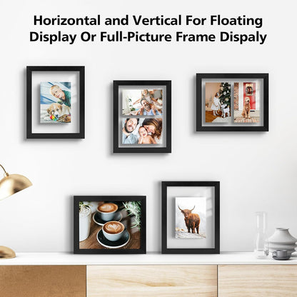 Golden State Art, 11X14 Floating Picture Frame, Black Wood Frame Display Any Size Photo Up To 11X14, Pressed Flower Frames with Hanging Hardware - Horizontal And Vertical Formats for Wall