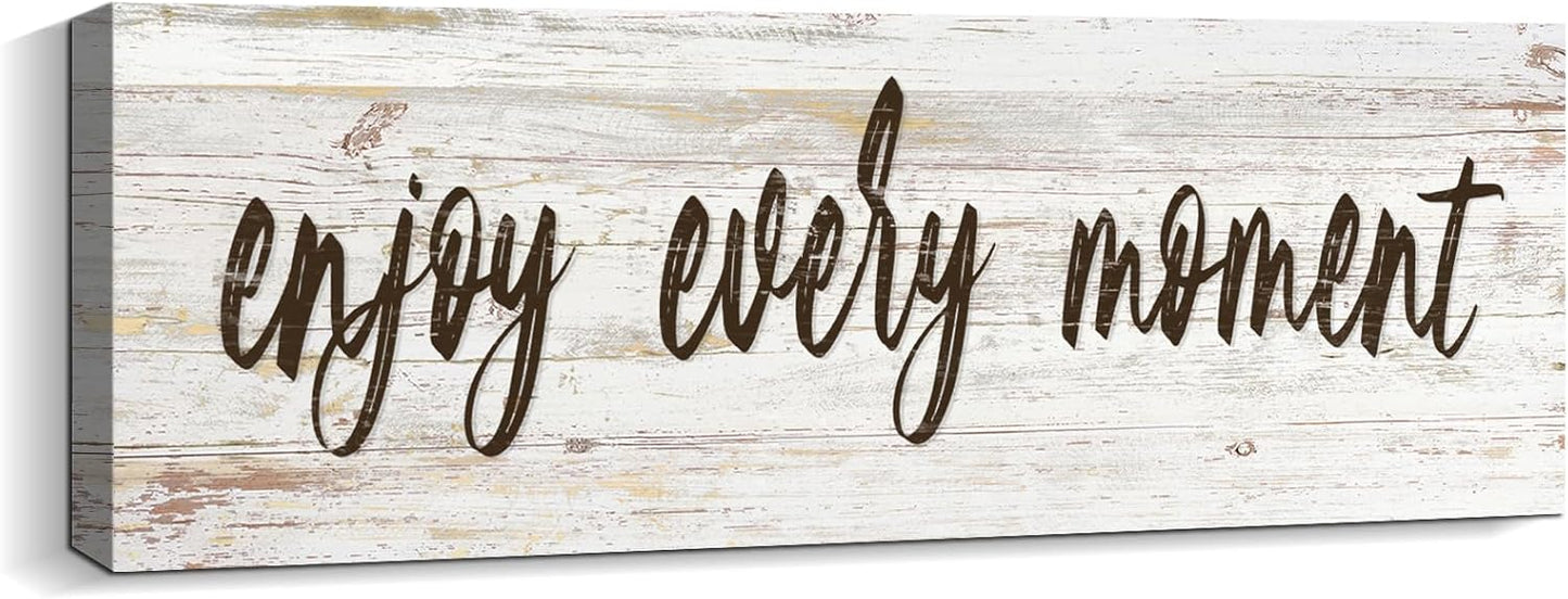 Quotes Wall Decor Enjoy the Little Things Sign Family Wall Signs Canvas Prints Rustic Wooden Wall Art Wood Pictures for Living Room Bedroom Office Home Decor, 6 X 17 Inch Framed