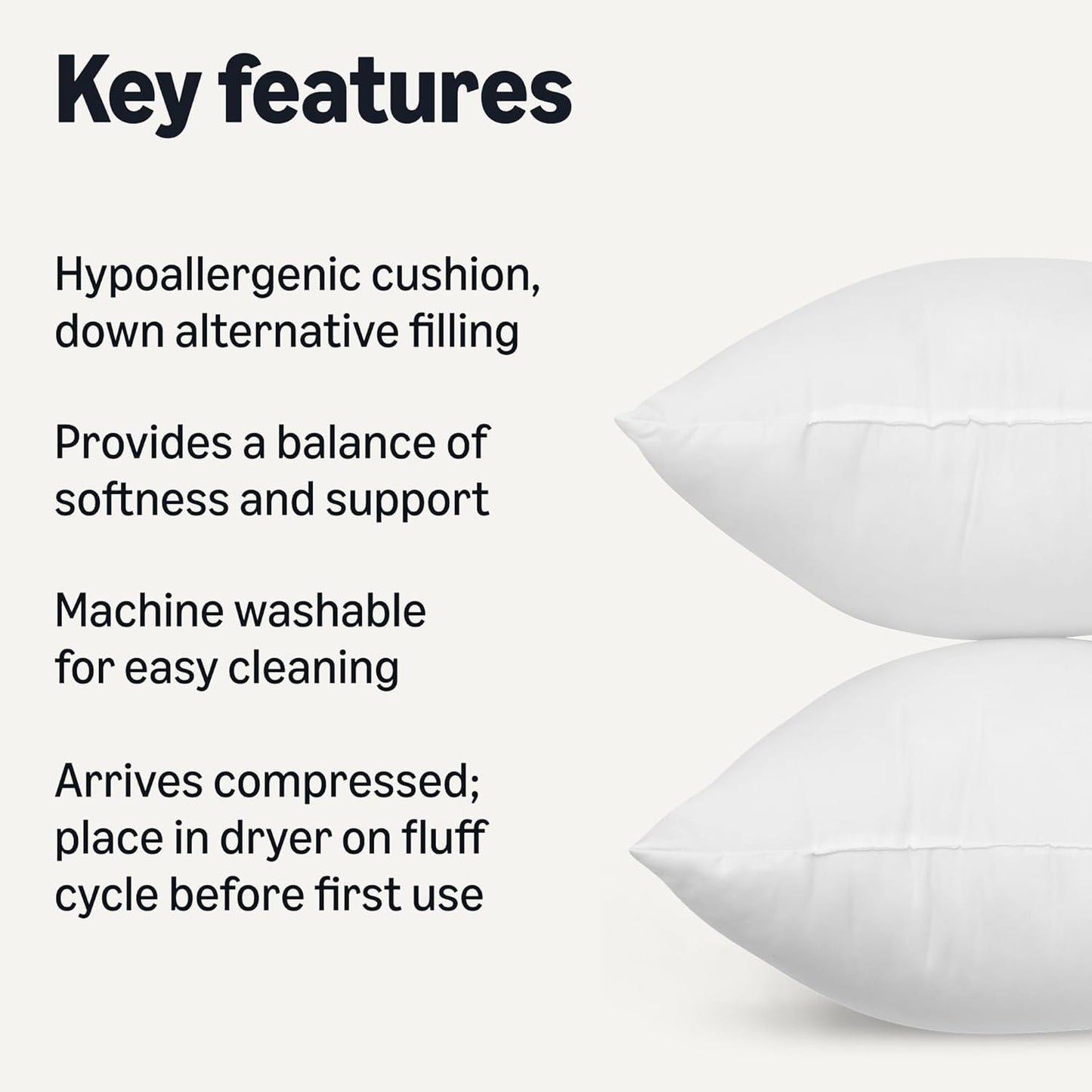 Amazon Basics Square Hypoallergenic Pillow Insert, Down Alternative Fiberfill, Sofa Bed Couch Decorative Stuffer, 18", 2-Pack