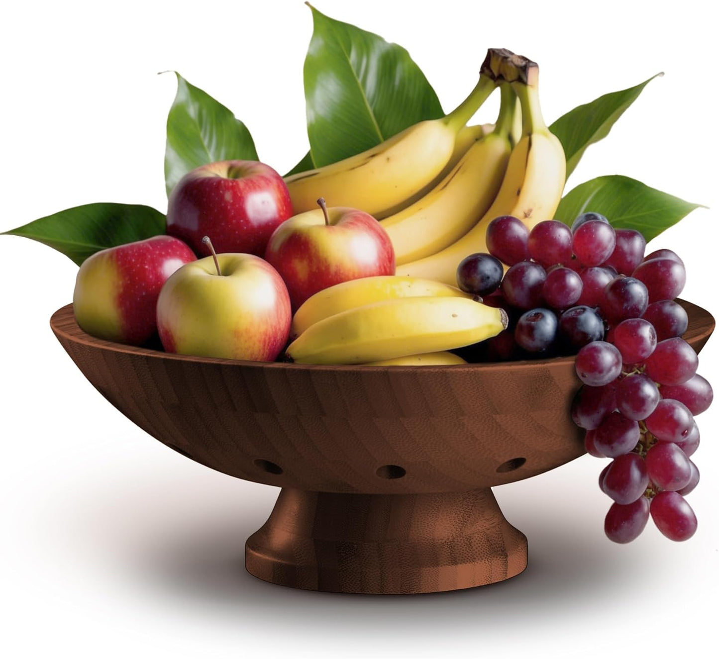 Fruit Basket for Kitchen Counter - Fruit Bowl for Kitchen Counter, Bamboo Pedestal Fruit Basket with Ventilation Holes, Wooden Fruit Bowl for Fruit and Vegetable Storage, Decorative Frutero for Cocina
