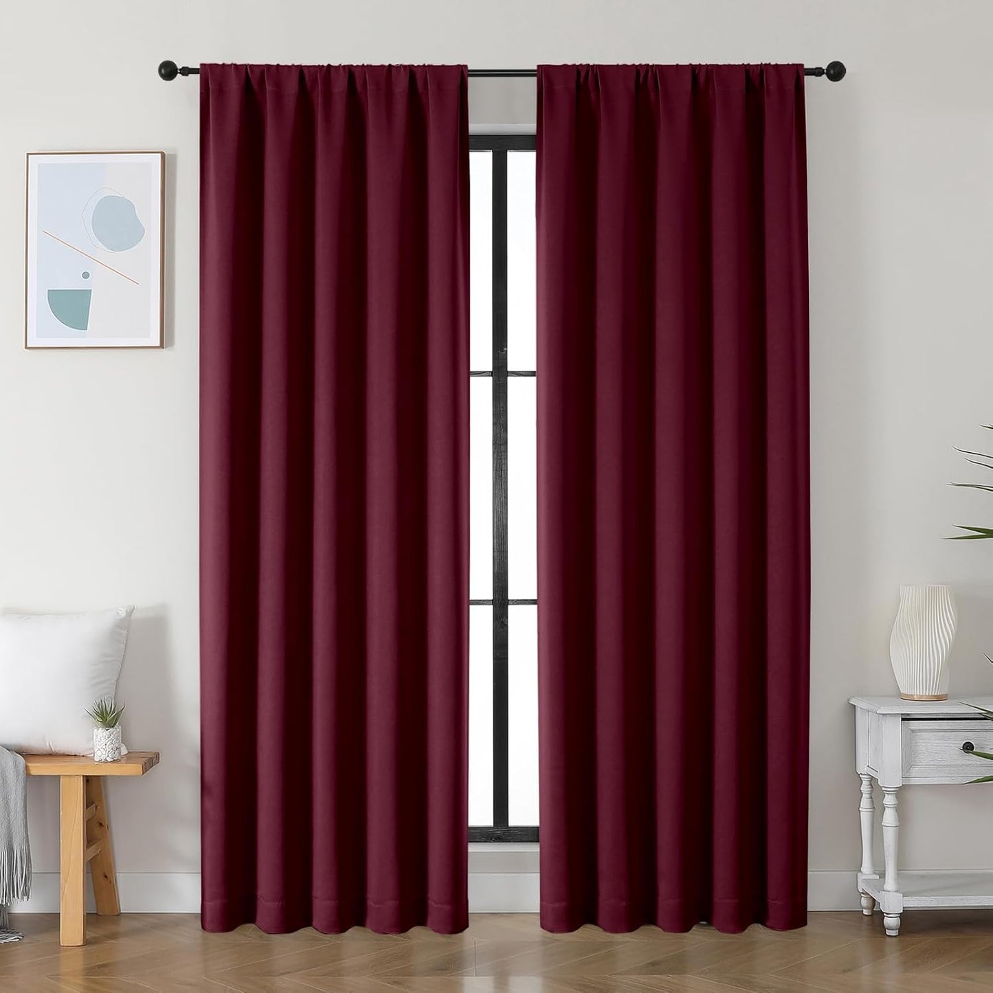Simplebrand Ava Sage Green Blackout Curtains for Bedroom 63 Inch Length 2 Panels Set, Solid Thermal Insulated Energy Saving Rod Pocket Window Treatment Curtains Blackout Drapes, W40 x L63 Inch, Sage - Colors A