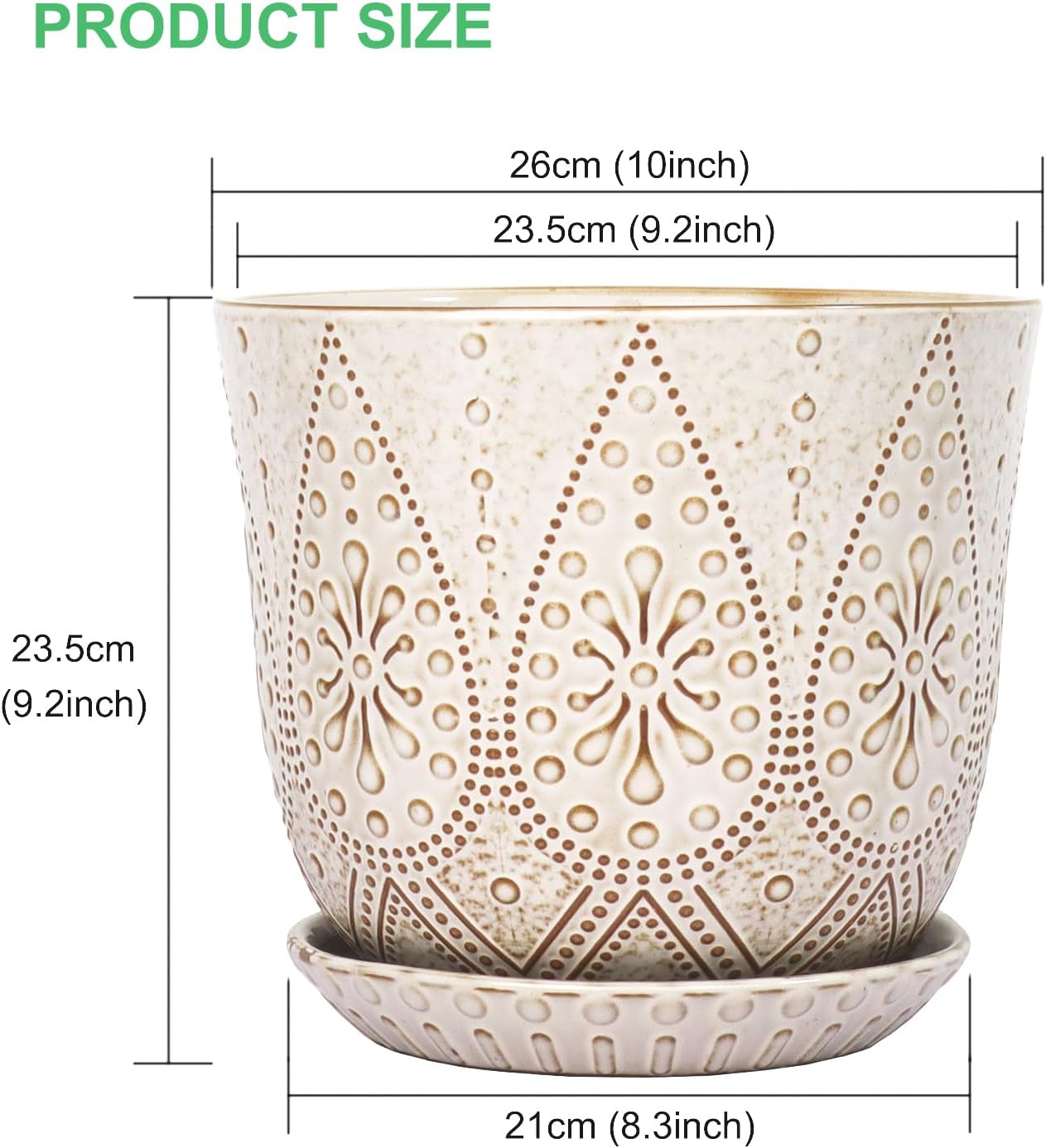 Gepege 6 Inch Beaded Ceramic Planter Set of 2 with Drainage Hole and Saucer for Plants, Indoor-Outdoor Large Round Succulent Orchid Flower Pot (Smoked Gray, Inner-pots not Larger Than 5 Inch)