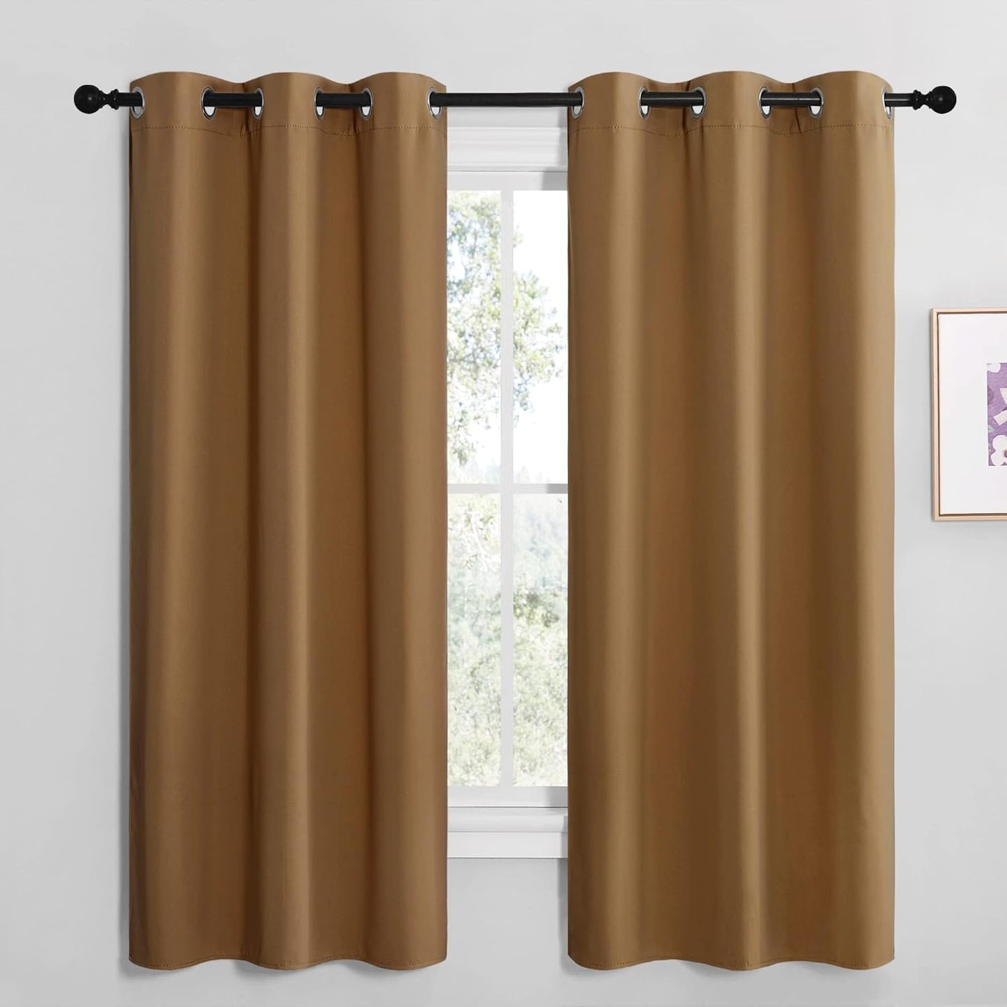 NICETOWN Halloween Pitch Black Solid Thermal Insulated Grommet Blackout Curtains/Drapes for Bedroom Window (2 Panels, 42 inches Wide by 63 inches Long, Black) - Colors A