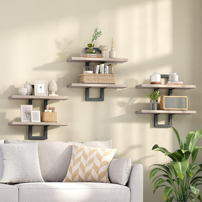 HOOBRO Floating Shelves, 15 Inch Wall Shelf Set of 2, Wall Mounted Storage Shelves 2-Tier, Hanging Bathroom Shelves, for Living Room, Bedroom, Bathroom, Kitchen, Rustic Brown and Black BF32BJ01G1
