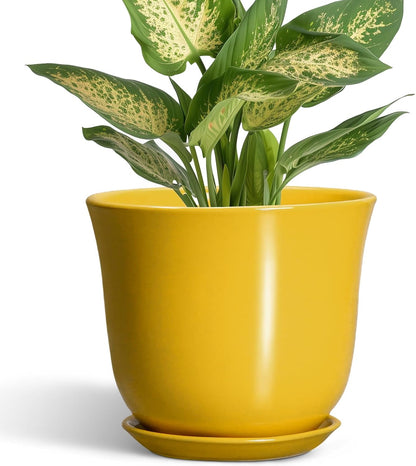 Ceramic Plant Pots - 12 Inch Pots for Plants Indoor Outdoor, Large Round Planter with Drainage Hole and Saucer, Modern Decorative Flower Pot, Home Garden Decor, House Warming Gifts, Blue