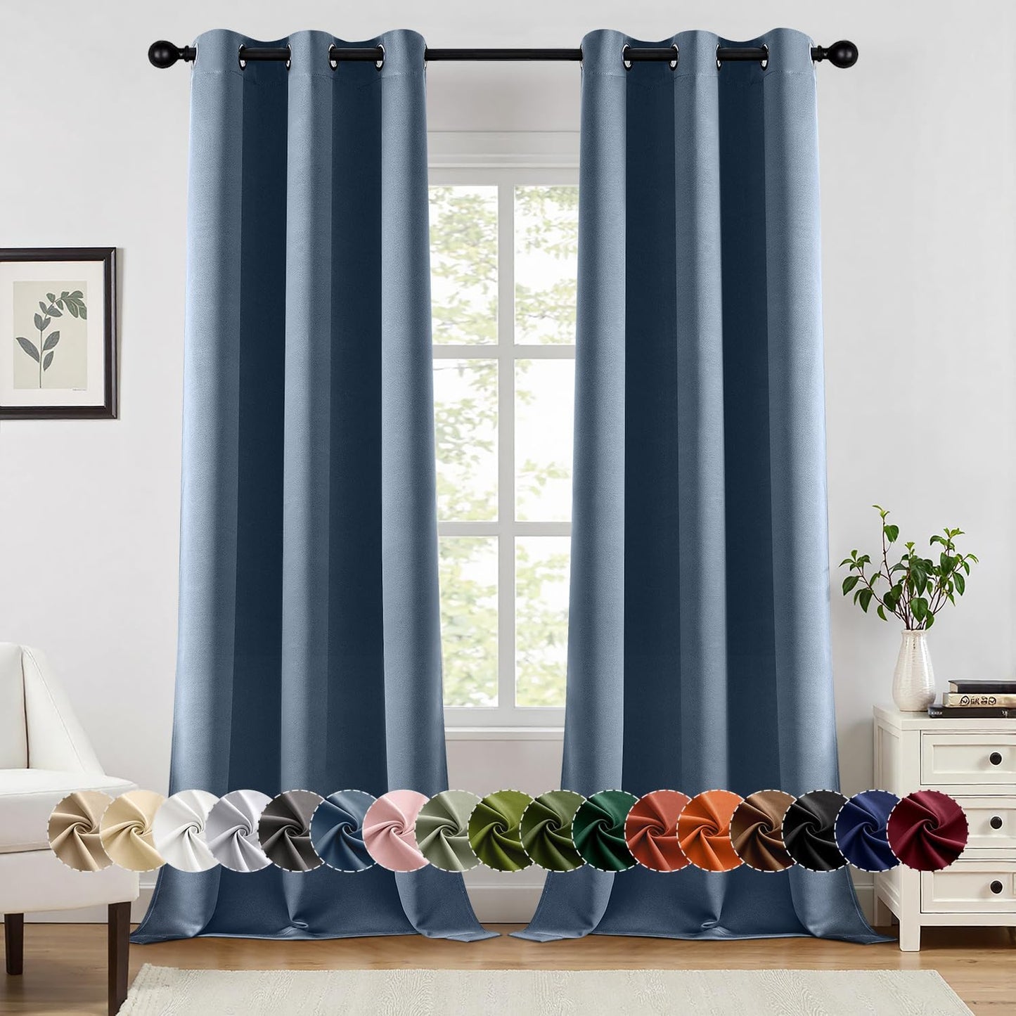 MIULEE Blackout Curtains for Bedroom Living Room 2 Panels, Thermal Insulated Room Darkening Drapes Grommet Noise Reducing Light Blocking Window Treatments 63 Inches Long 40x63 Inch Black - Colors B
