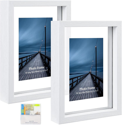 MUYE 11x14 Floating Frame Set of 2,Double Glass Rustic Frame,Display Any Size Photo up to 11x14,Wall Mount or Tabletop Standing,Natural