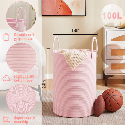 Artfeel Laundry Basket,Woven Cotton Rope Laundry Hamper,60L for Decor Storage of Dirty Clothes,Toys and Blankets in Bathroom,Baby Room and Living Room