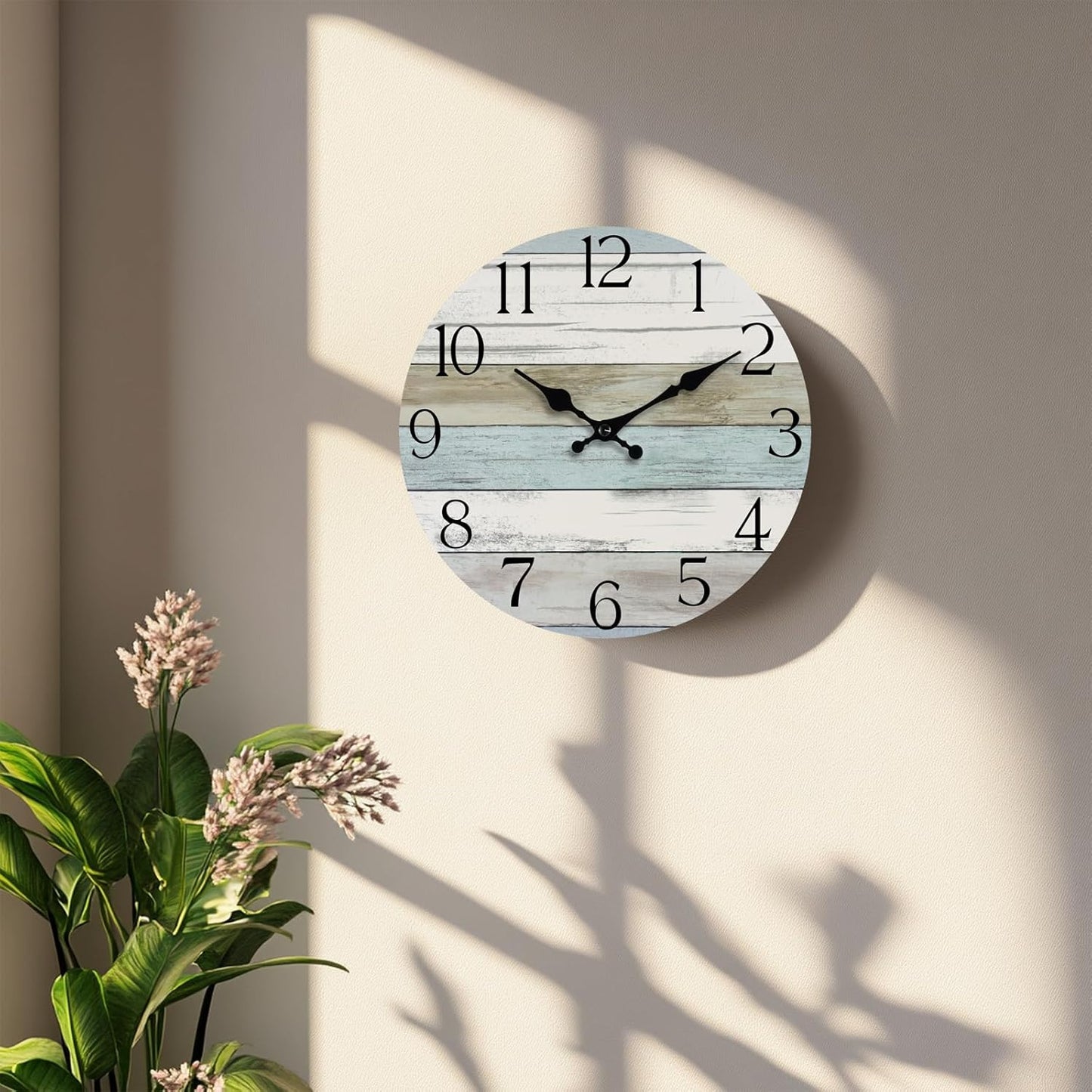 Wall Clock, Rustic Wall Clocks Battery Operated Silent Non Ticking, Country Round Wooden Clocks Farmhous Wall Decorative for Kitchen, Bathroom, Living Room (Gray 8 Inch)