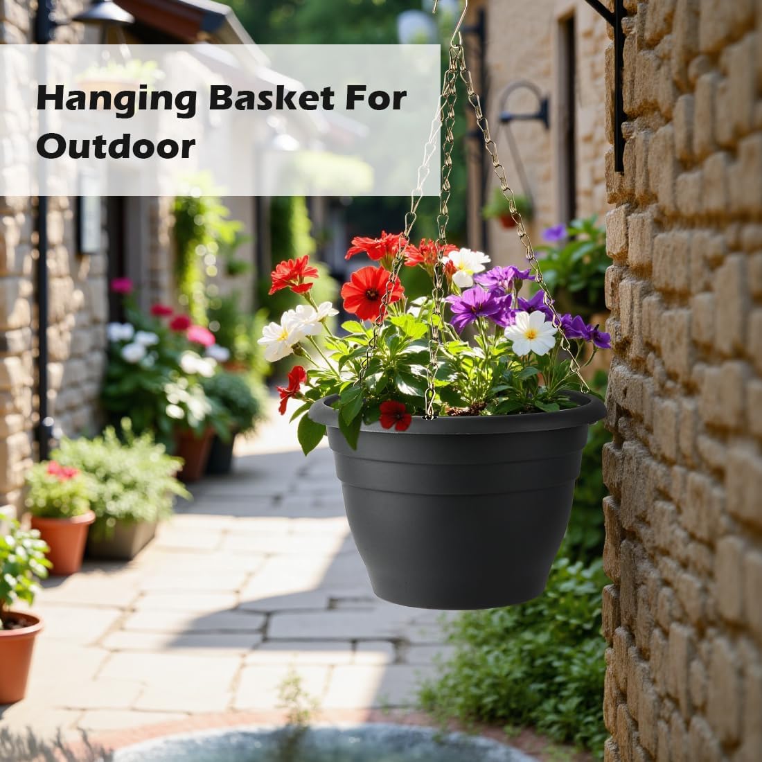 RooTrimmer Hanging Planters for Indoor Outdoor Plants 8 and 10 Inch, 4 Packs Hanging Flower Pot with Drainage Holes, Self-Watering Hanging Basket Perfect for Home, Office and Garden, White