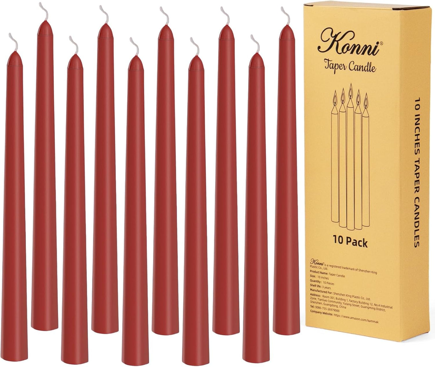 KONNI 0.87×10 Inch Ivory Taper Candles, Unscented and Smokeless Tall Candlesticks, 10 Pack Tapered Candles with Cotton Wicks, Long Burning, Ideal for Weddings, Dinner Parties, and Home Décor