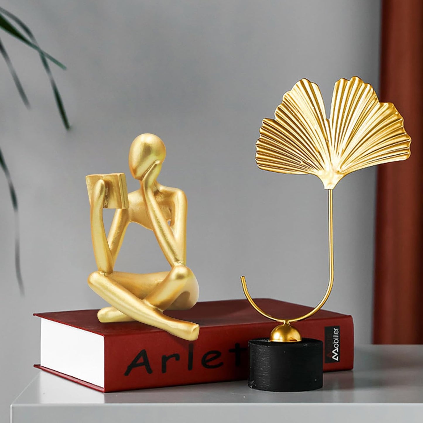 Jinkoozz Reading Women Statue, Thinker Sculptures, Abstract Art Ornament, Modern Aesthetic Figurine Decoration, Suitable for Home Living Room Bedroom Office Shelf Table Desk Bookshelf Decor