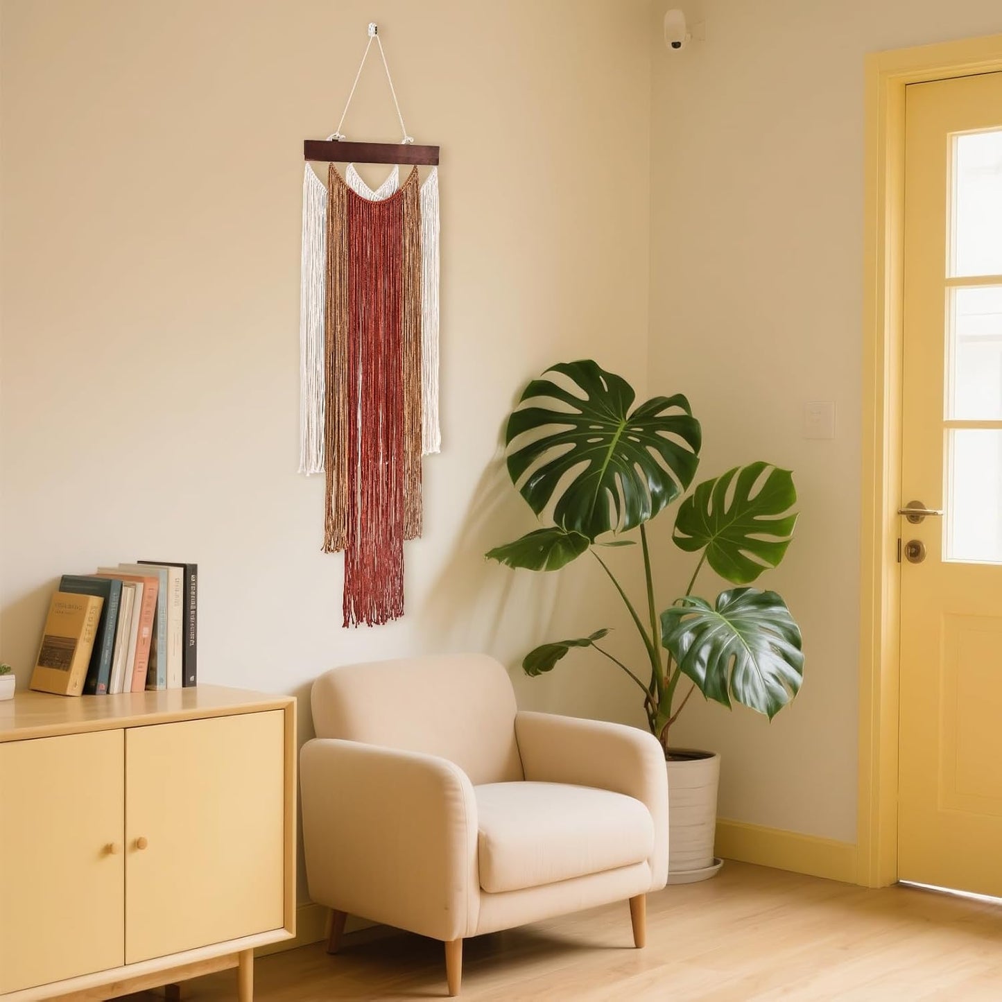 iHUFeather Macrame Wall Hanging Boho Wall Tapestry, Handmade Woven Wall Art for Living Room Bedroom Bohemian Home Decor 47.2" L x 15.7" W (Deep Red)