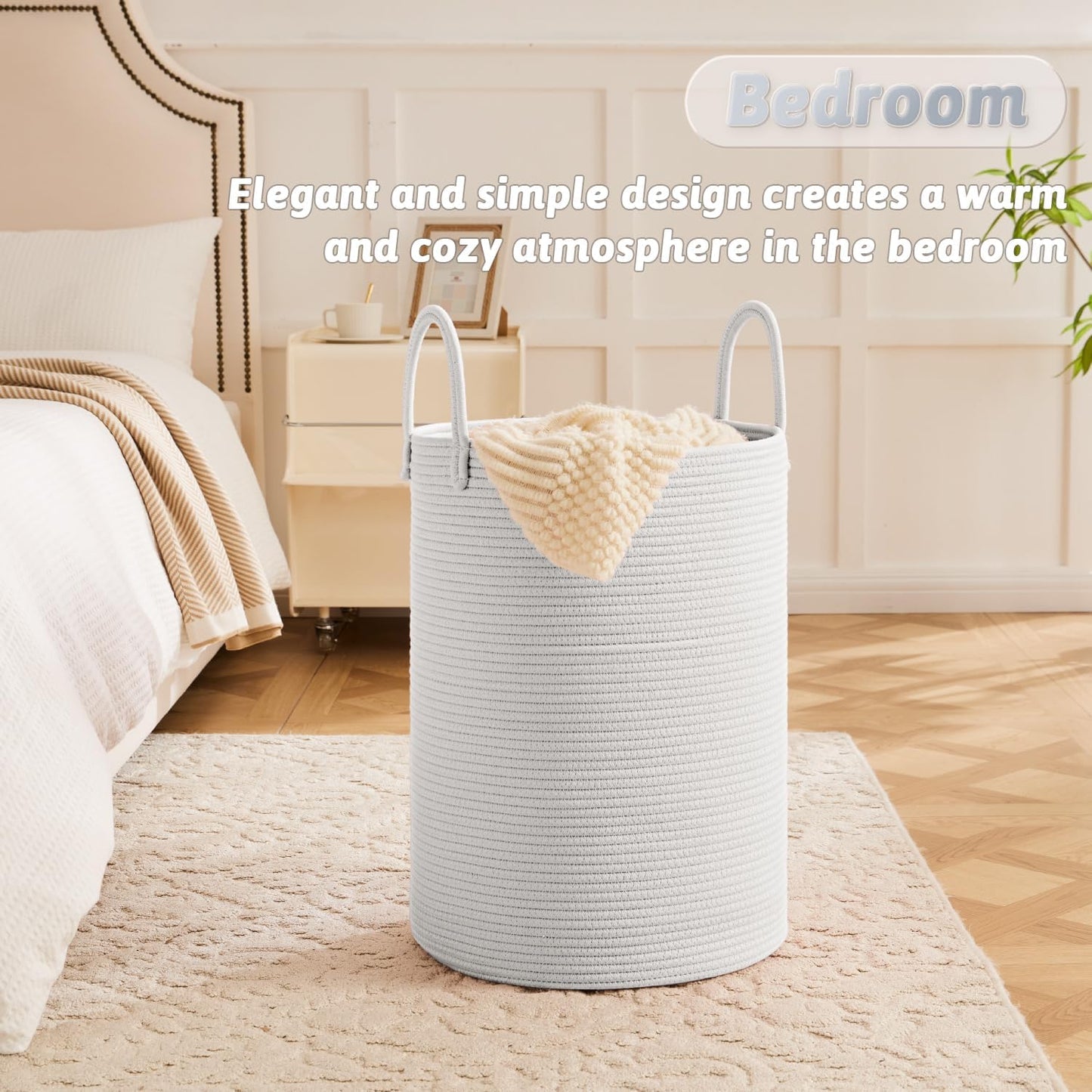 Artfeel Laundry Basket,Woven Cotton Rope Laundry Hamper,60L for Decor Storage of Dirty Clothes,Toys and Blankets in Bathroom,Baby Room and Living Room