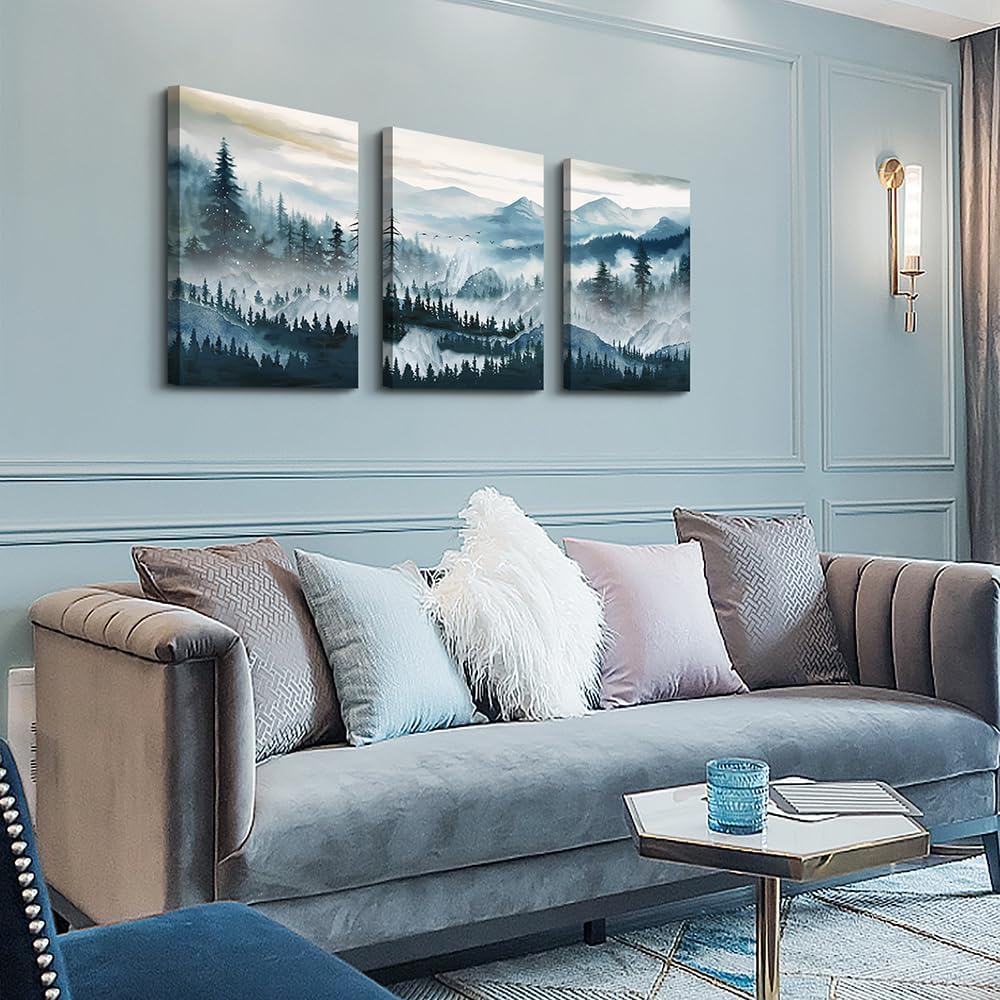 MHARTK66 Wall Art for Living Room Modern Wall Decor for Bedroom Office Decor Abstract Mountain Forest Landscapes Ink Painting 3 Piece Framed Canvas Art Prints Ready to Hang Wall Pictures Home Decor