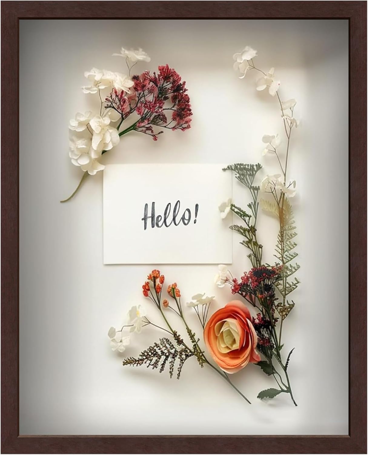 FrameWorks 11” x 14” Dark Oak Wooden Shadow Box Frame – Display Case with Soft Felt Back, Memory Box with Tempered Glass, Display Box with Elegant White Ball Push Pins, Wooden Flower Box