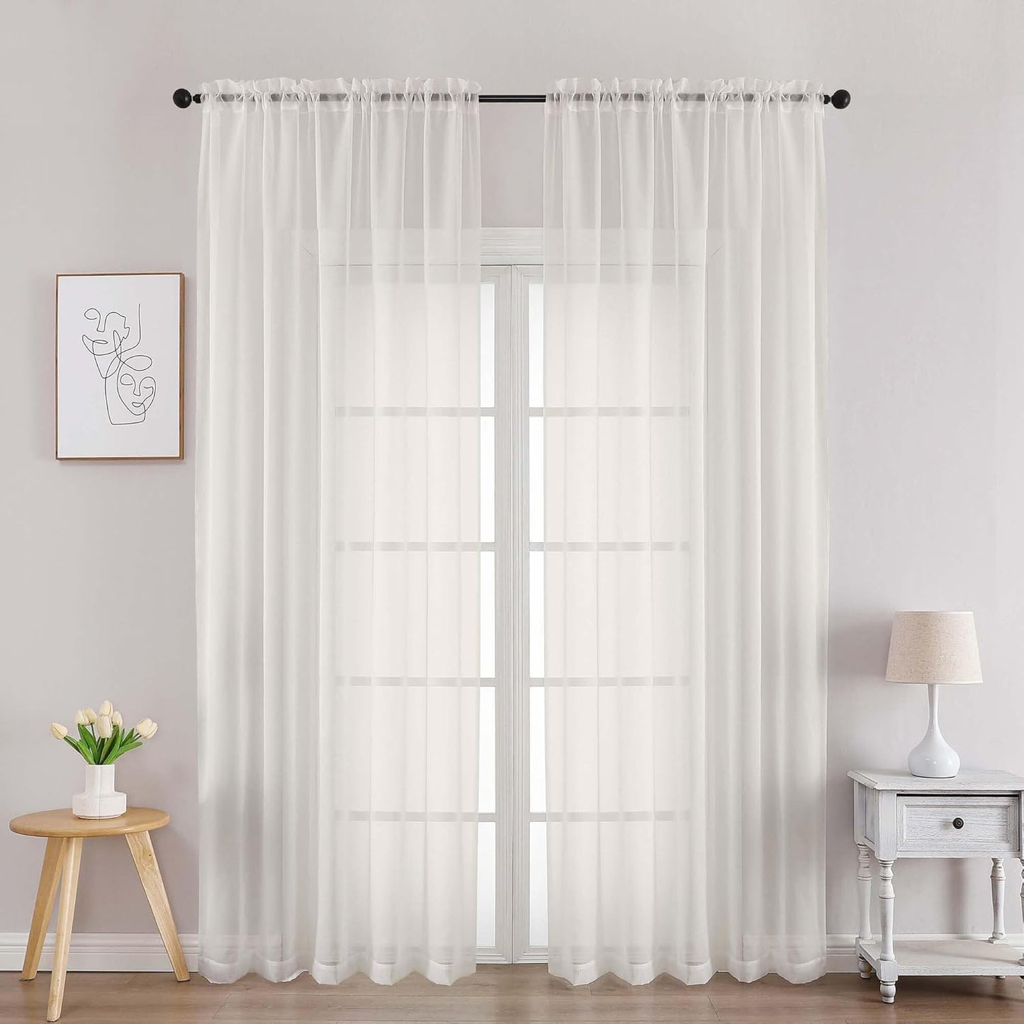 Chyhomenyc Sheer White Valances for Windows 2 Pack, Small Window Curtains for Living Room Bathroom Cafe Laundry Basement, Modern Top Dual Rod Pocket Voile Curtain, 42W x 14L inches, White - Colors C