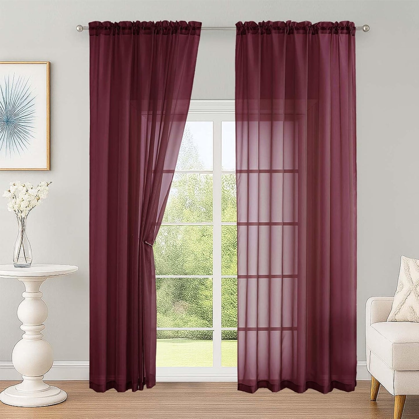 OWENIE Sheer Curtains 84 inches Long 2 Panels Set for Living Room/Bedroom, Rod Pocket Voile Sheer Panel Drapes, White, 2pcs, Each 42" W x 84" L - Colors A