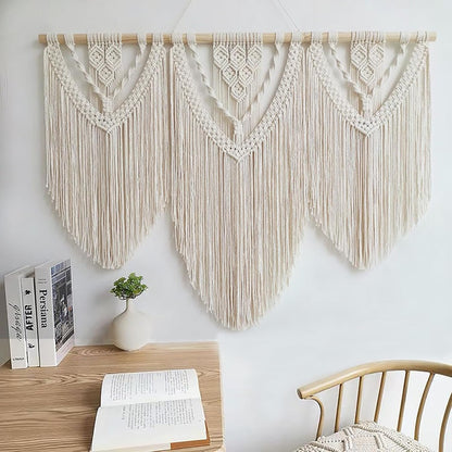 Achart Macrame Wall Hanging Large- Boho Wall Decor- large wall art- Wall Decor Living Room- Macrame Tapestry Boho Decor for Bedroom (Wooden Bead)