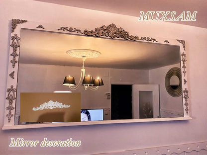 MUXSAM Long Wood Carved Appliques Onlays, 1-Pack Unpainted Decorative Corner Carving Decals Set for Wall Door Cabinet Mirror Closet Wardrobe Dresser Mantel Staircase DIY Project, 30x8cm/11.81"x3.15"