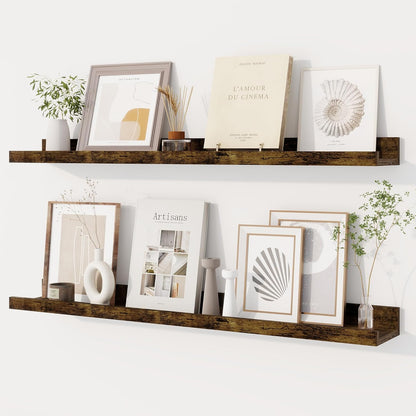 Dreamland Picture Ledge Shelf for Wall, Floating Shelves Set of 2, 48 Inch Long Floating Shelves with Lip for Living Room, Bedroom, Bathroom, Kitchen, White