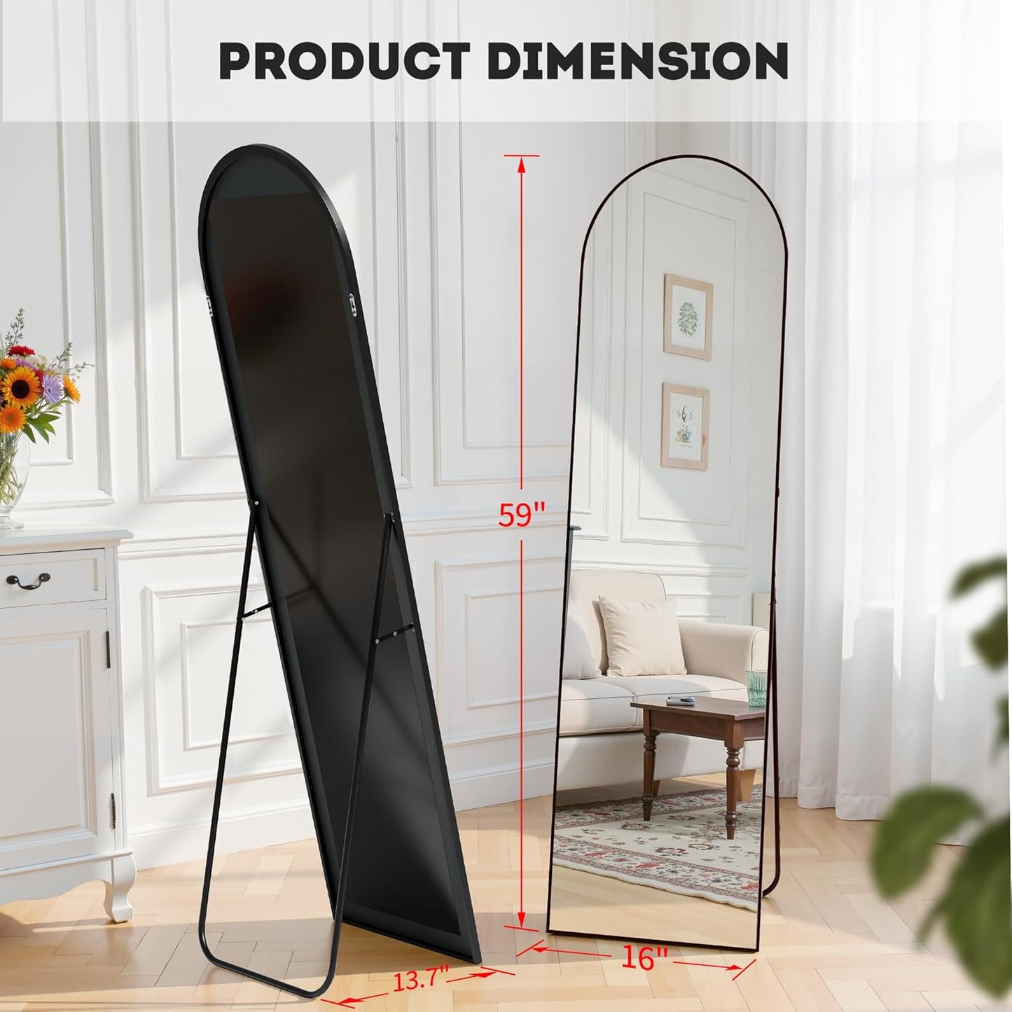 Simple Deluxe Arched Full Length Mirror, 71"x26"Large Floor Mirrors, for Wall Door Bedroom Bathroom Living Room (Gold)
