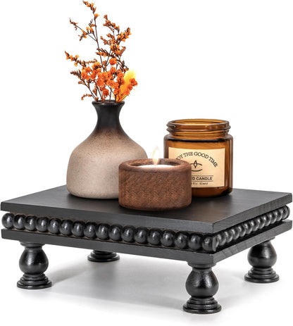 EOSAHR Pine Wood Display Riser – Boho Pedestal Stand for Home Decor, Showcasing Apartment Essentials, Perfume Tray or Coffee Table Accents – Modern Farmhouse Decor(Old Black)