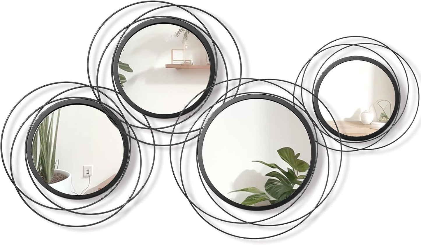 Hicarer 4 Pcs Decorative Wall Mirror Round Modern Circle Mounted Mirror Metal Wall Art Decor for Bedroom Living Room Entryway Dining Room Hallway(Gold)