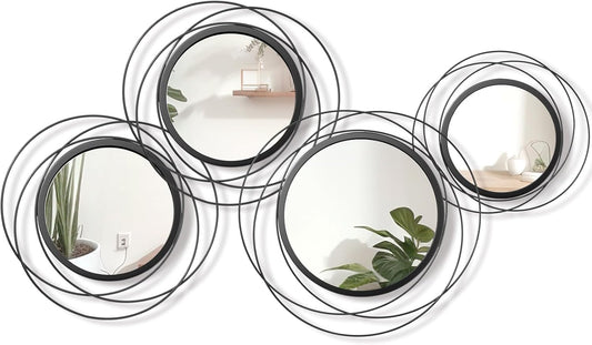 Hicarer 4 Pcs Decorative Wall Mirror Round Modern Circle Mounted Mirror Metal Wall Art Decor for Bedroom Living Room Entryway Dining Room Hallway(Gold)