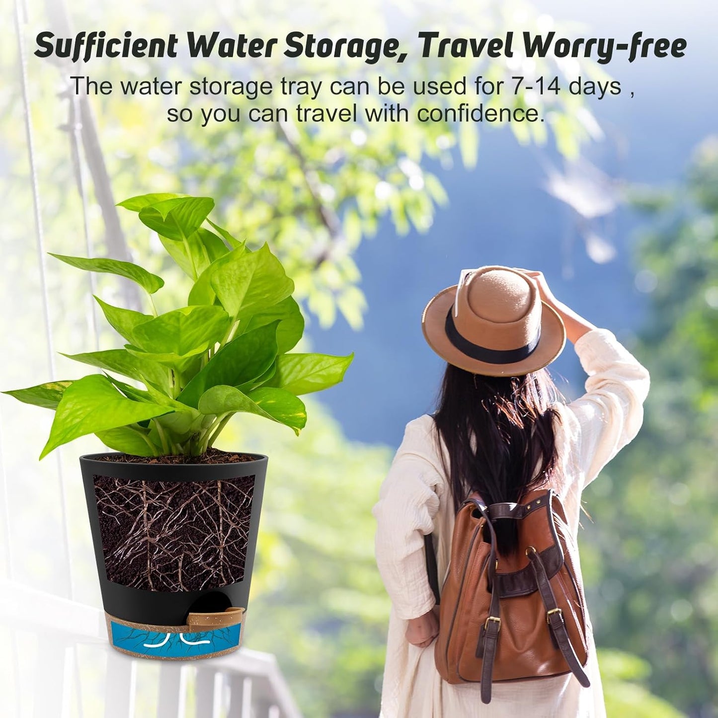 YNNICO Indoor Self Watering Planters with Drainage Holes and Saucers, 8, 7, 6.5, 6, 5.5, 5 Inches, Black, 6 Pots