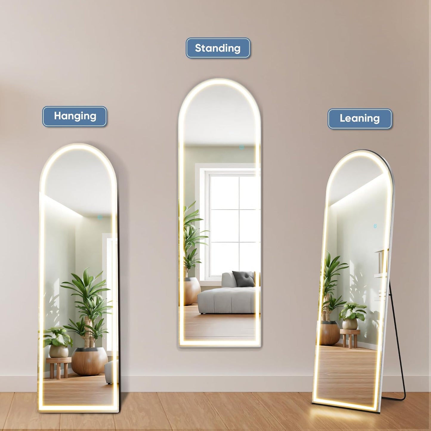 OLIXIS Black Arched Full Length Mirror 60"x16" for Bedroom, Full Body Mirror with Stand, Hanging or Leaning for Wall, Aluminum Alloy Thin Frame Floor Standing for Living Room