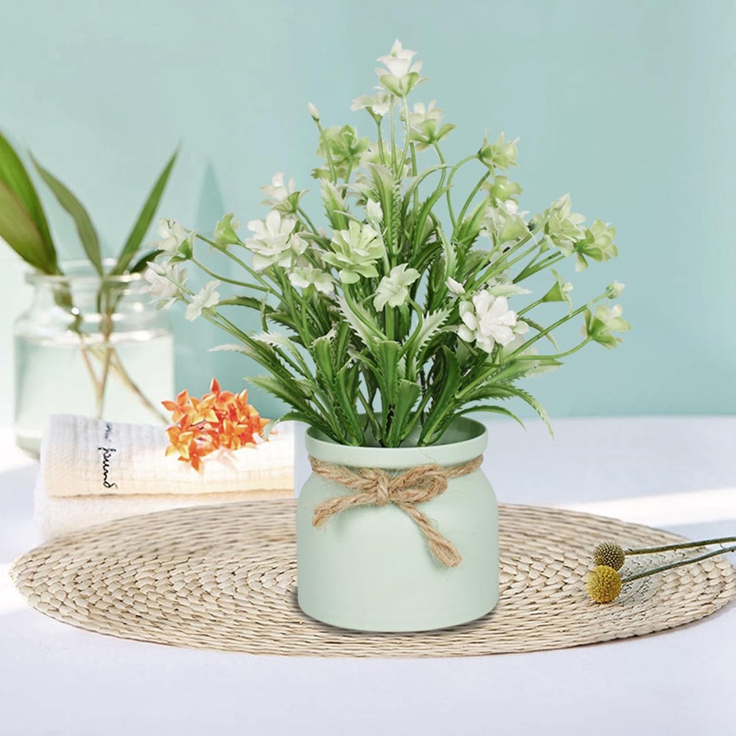 Yoratee 6pcs Artificial Pot Flowers Small Fake Plants Mini Potted Plants for Home Office Tabletop Decoration