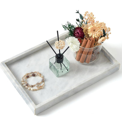 Marble Bathroom Tray,Pure Natural Vanity Tray,Marble Tray for Kitchen Counter Non-Ceramic/Non-Resin,Stone Trays 12 x 8 inch Cyan Green