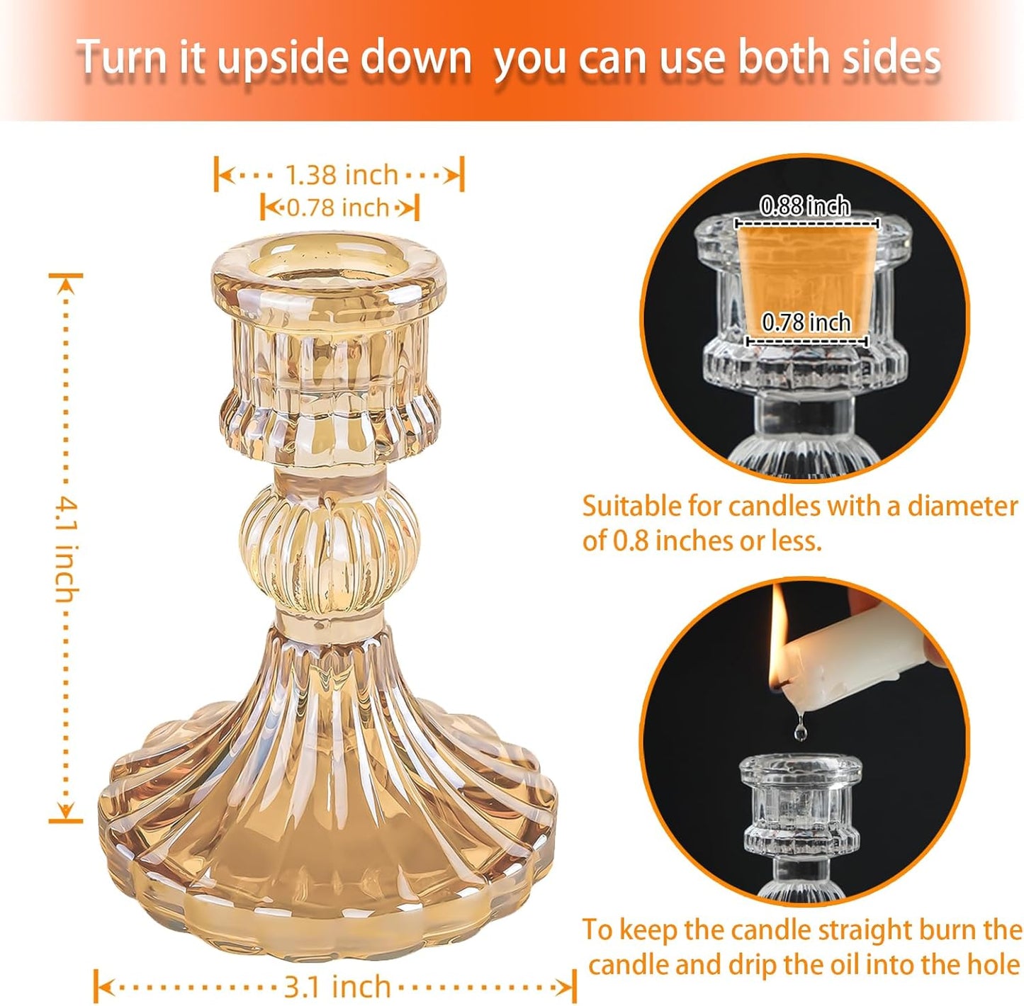 Glass Candlestick Holder,Striped Taper Candle Holders,Set of 6 Candle Stand for Table Centerpieces, Home Decor,Weddings,Festival and Parties (Clear Stripe Pattern)