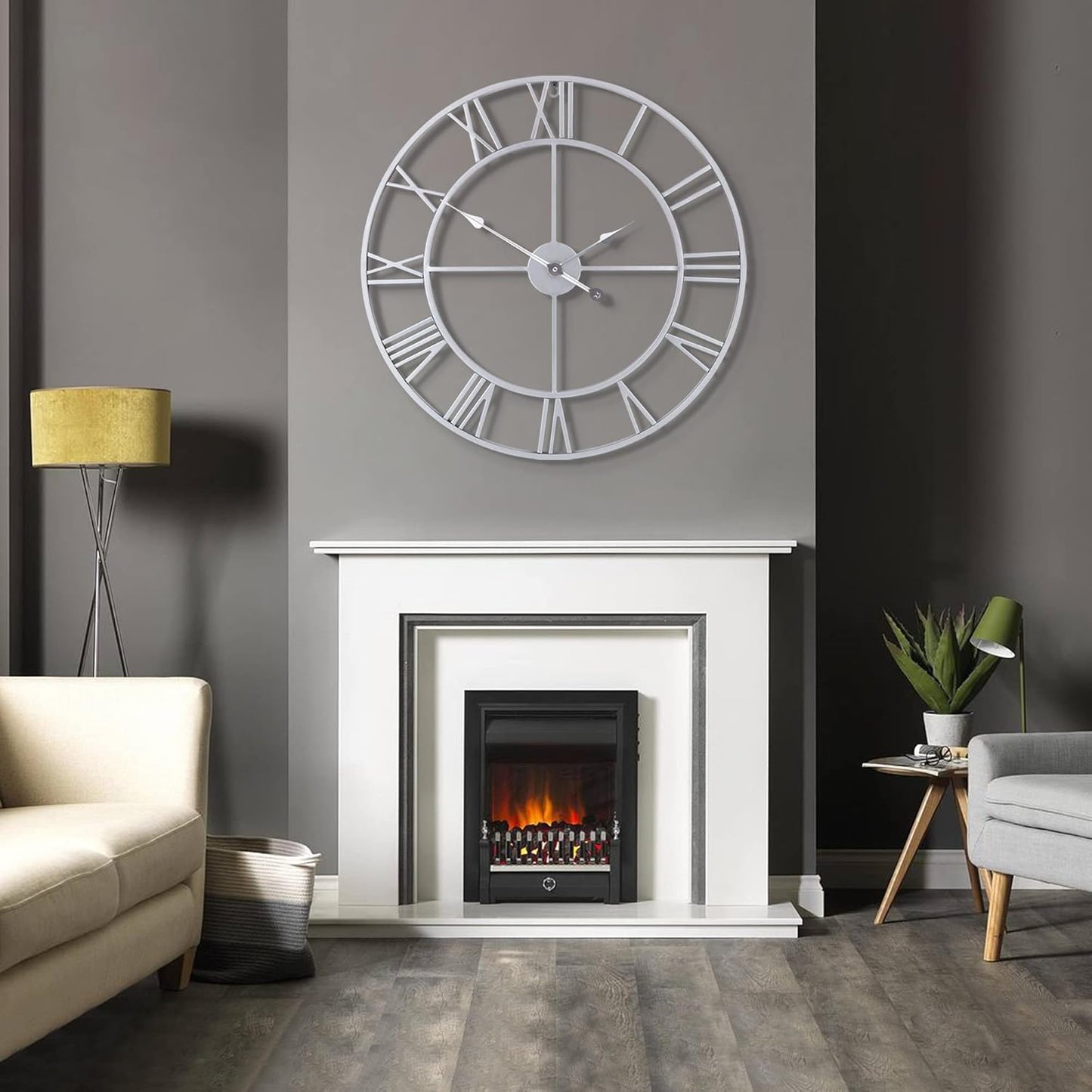 LEIKE 16" Large Wall Clocks Battery Operated, Round Modern Silent Non-Ticking Black Metal Wall Clock for Living Room Decor, Bedroom Kitchen (40cm Diameter, Black Roman Number)