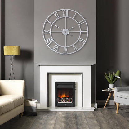 LEIKE 16" Large Wall Clocks Battery Operated, Round Modern Silent Non-Ticking Black Metal Wall Clock for Living Room Decor, Bedroom Kitchen (40cm Diameter, Black Roman Number)